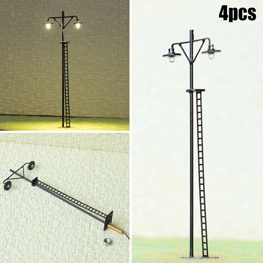 4 x HO Scale LED Yard Light, Model Train Railroad Street Station Lamp Post, 20mA Current, Metal Body, Resistor Compatibility