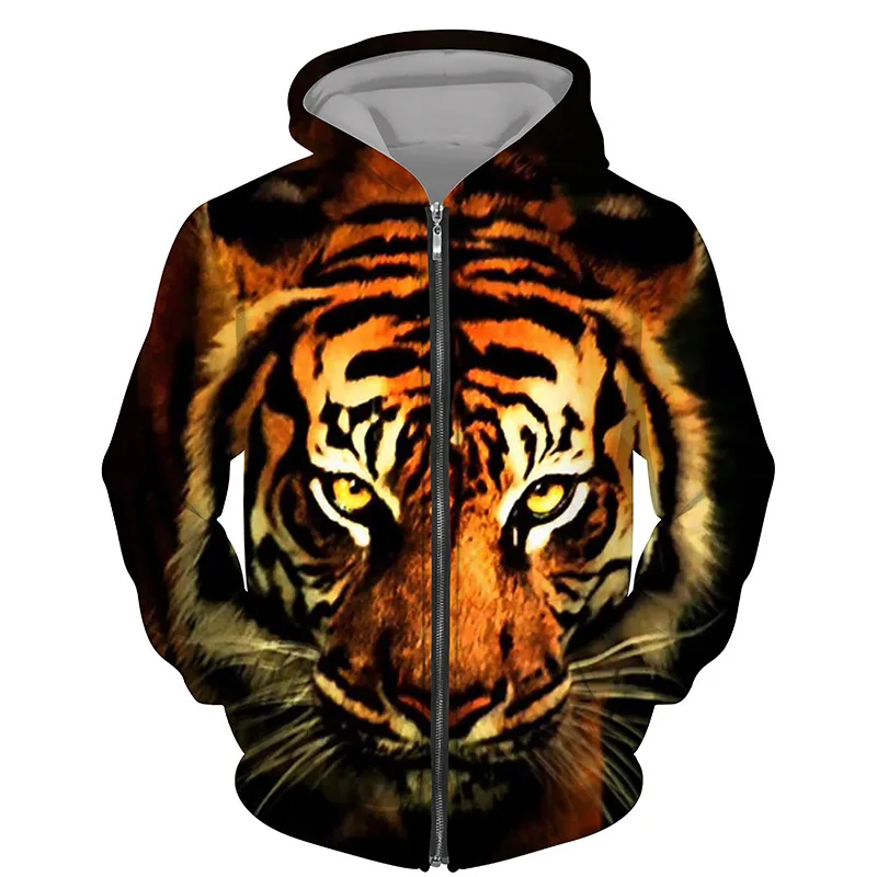 3D printed animal hooded sweatshirt with tiger zipper, men\'s hooded sweatshirt with zipper, men\'s sweatshirt with zipper