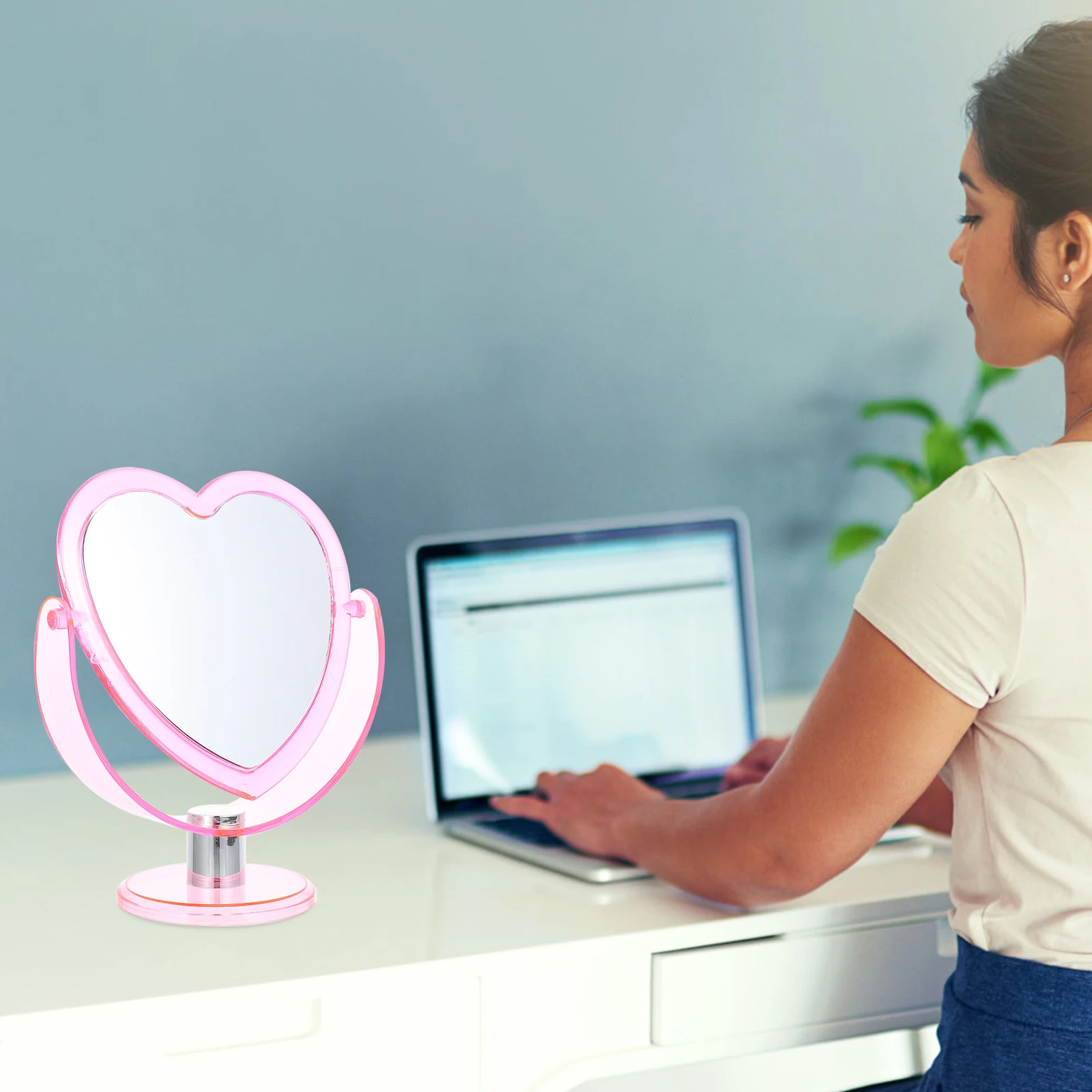 ハート型化粧鏡両面回転可能なデスクトップバニティミラー安定したベース高解像度ドレッシングテーブルに最適