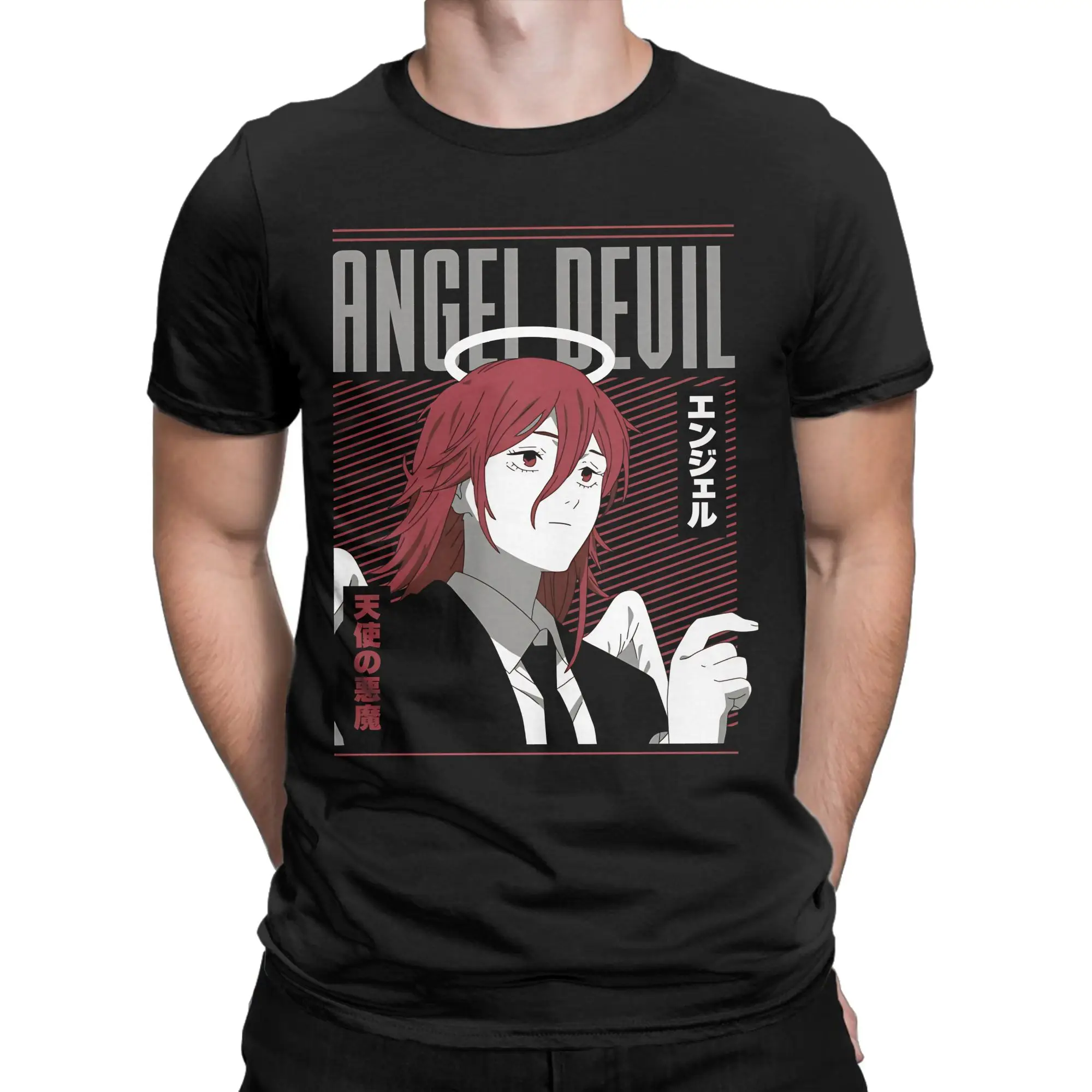 Men's T-Shirt Angel Devil Chainsaw Man Leisure Pure Cotton Tee Shirt Short Sleeve  T Shirts Round Collar Clothes 6XL