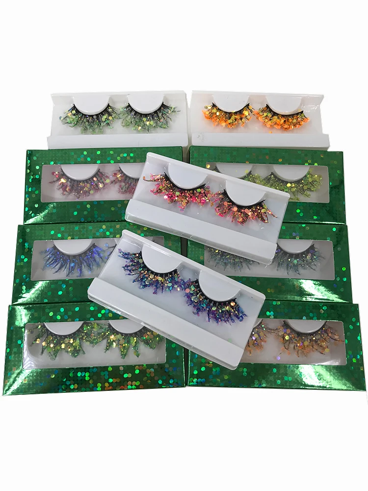 Dramatic Glitter Colored Lashes Glow In The Dark Eyelashes Party Sequins False Eyelashes wholesales