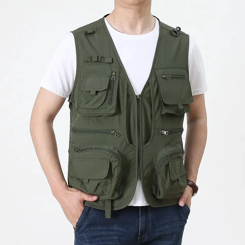

Summer Men Tactical Hiking Fishing Vest Multi-pocket Photographer Waistcoat Outdoor Leisure Male Thin Cargo Jacket Vests S-6XL