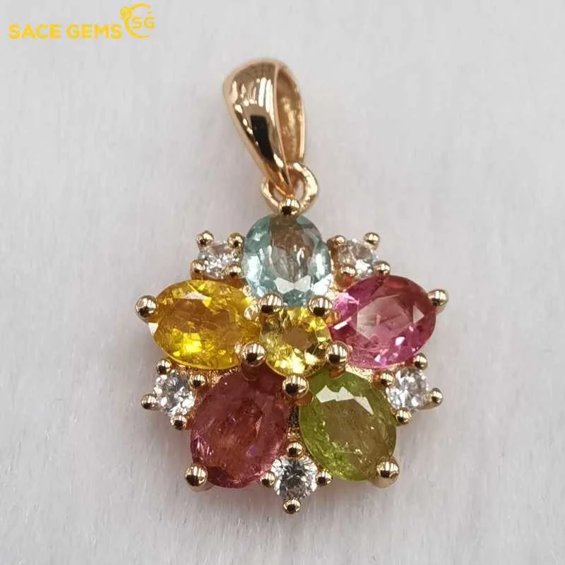 

SACE GEMS Luxury 925 Sterling Silver Colourful Tourmaline Pendant Necklaces for Womne Sparkling Fine Jewelry Birthday Gift