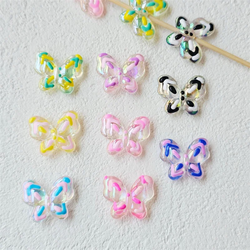 

Summer style 50pcs/lot drop oil pattern animals cartoon butterfly shape acrylic beads diy jewelry garment hair accessory