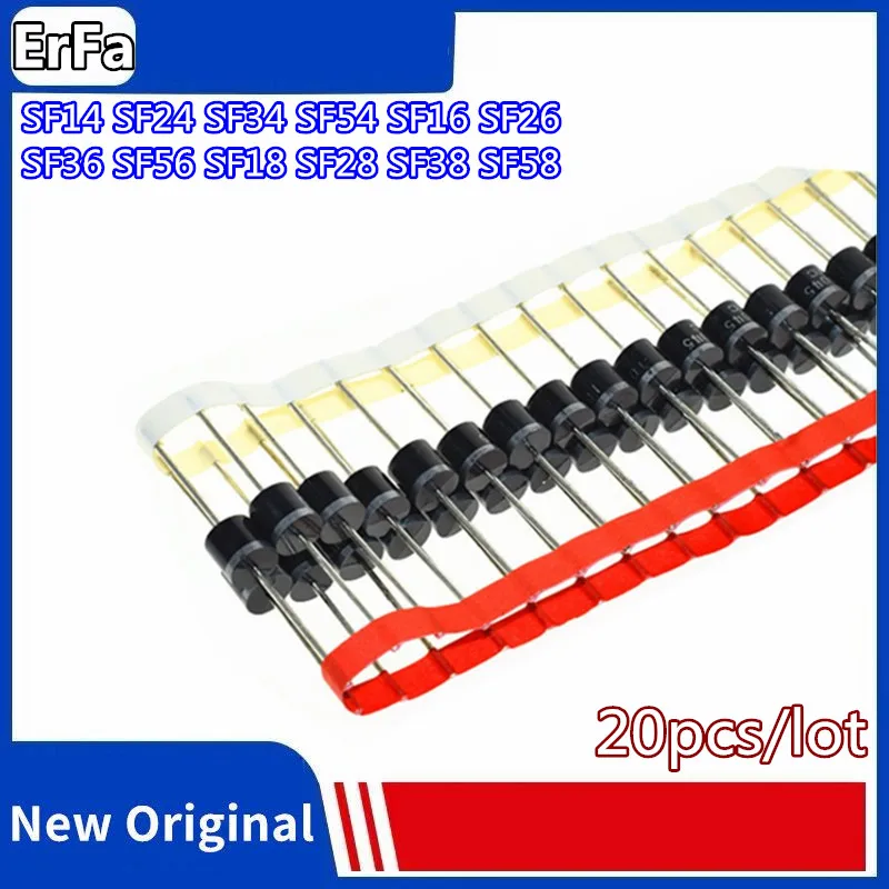 20pcs SF14 SF24 SF34 SF54 SF16 SF26 SF36 SF56 SF18 SF28 SF38 SF58 400/600V 1A2A3A5A Ultra Fast Recovery Diode