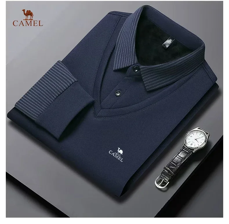 Spring And Autumn Men\'s Street Fashion Lapel Button Solid Color High-End Leisure Comfortable Sports Long-Sleeved polo Shirt