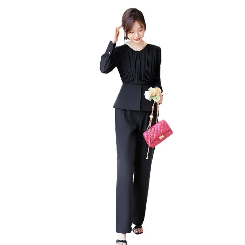 Pop Fashion Uniform Styles Spring Women Office Business Suits Female Pantsuits Ladies Work Wear Blazers Sets With Wide Leg Trous