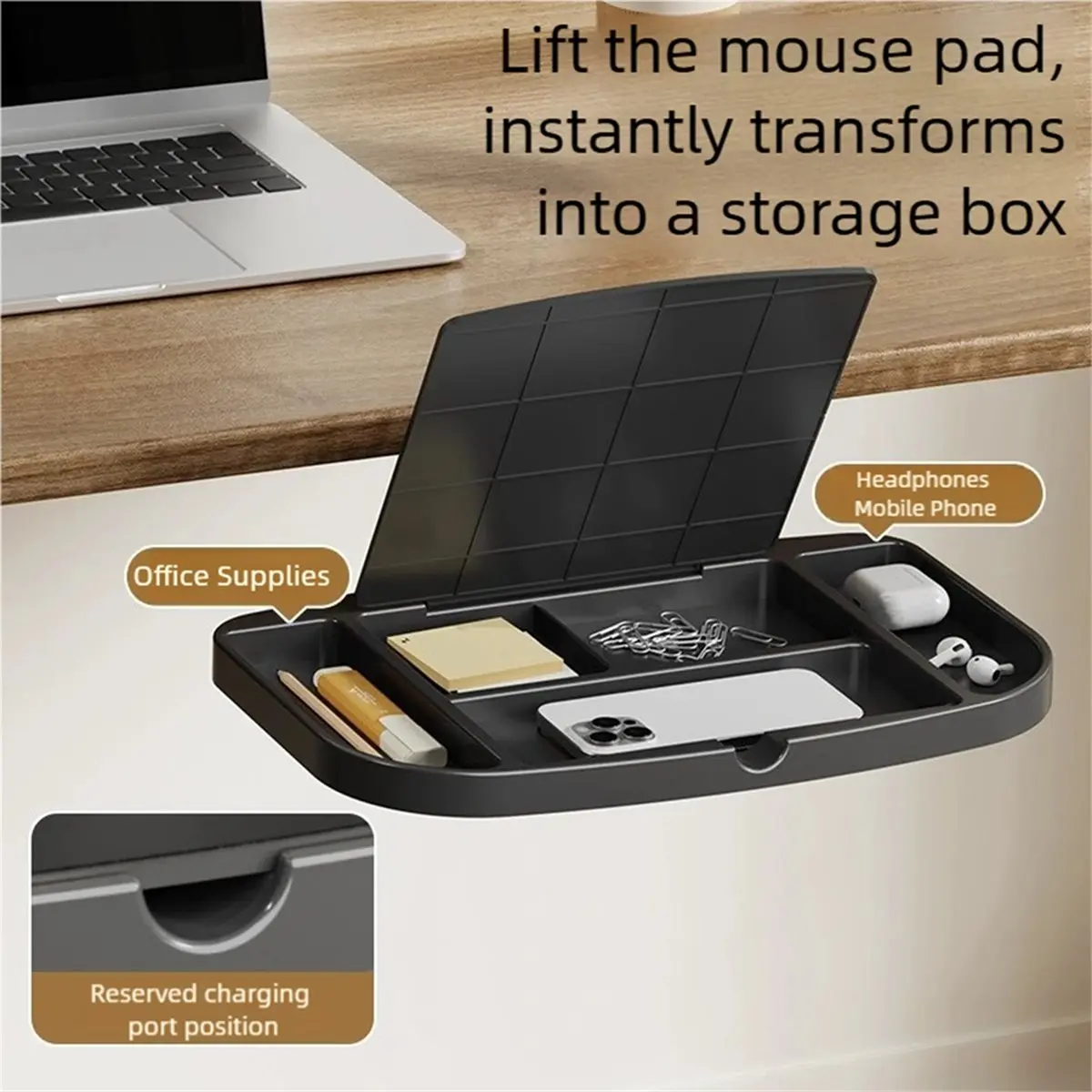 AA25 Clamp on Desk Organizer Convenient Easy to Install 360° Rotating Under Desk Mouse Tray for Home Bedroom Office Workplace