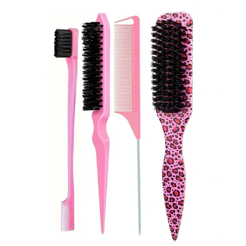 

4pcs Bristle Slick Back Hair Brush for Sleek Ponytail Bun & Smoothing Hairs, Flyaways, Edge Control - Backcombing & Teasing