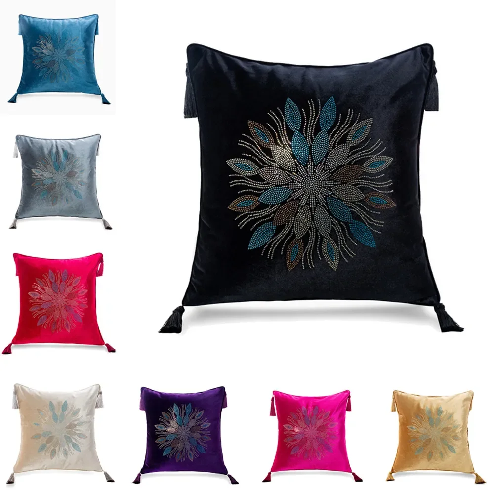 

Роскошный европейский бархатный чехол для диванной подушки с горячим сверлением и цветком, украшение для дома и отеля, наволочка для спальни