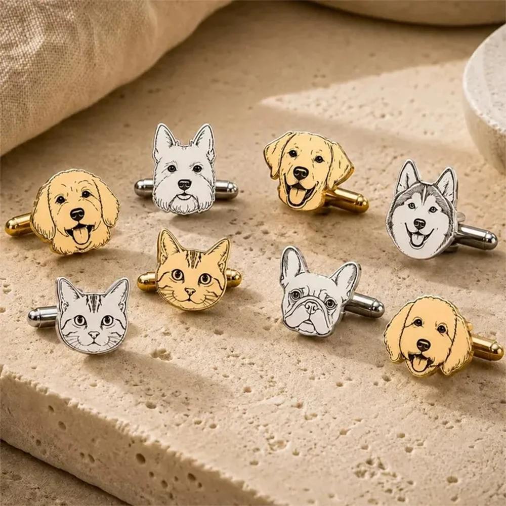 Tie Clip Silver - Custom Pet Portrait Cufflinks Engraved Cat