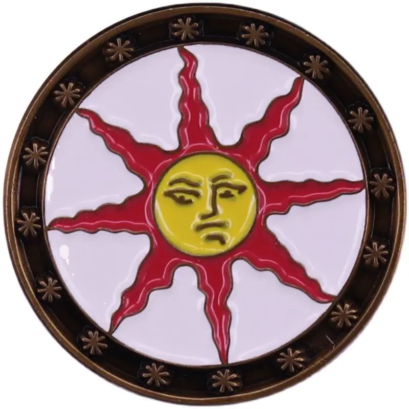 جديد الروح المظلمة Solaire of Astora Sunlight Shield لعبة المحيط ثنائي الأبعاد شارة معدنية شخصية الإبداعية بروش هدية