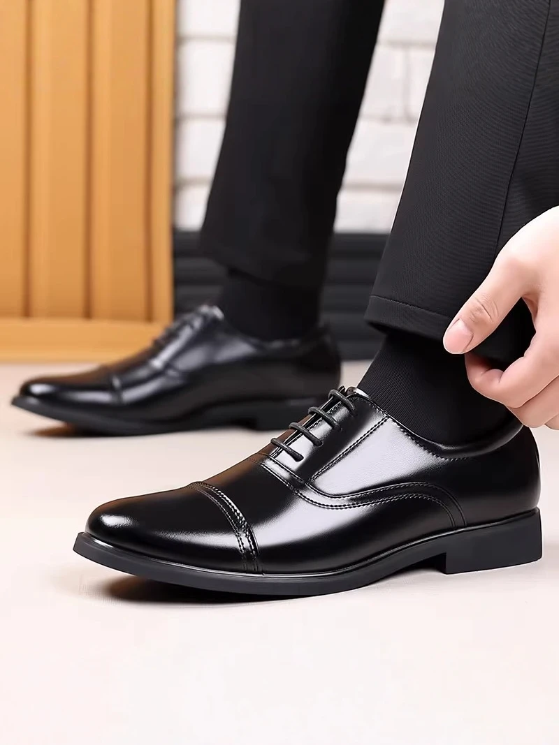 Leather Shoes Men's 2026 New Autumn Thick Bottom Heightening British Style Formal Groom Wedding Casual Pointed Toe Men's Shoes