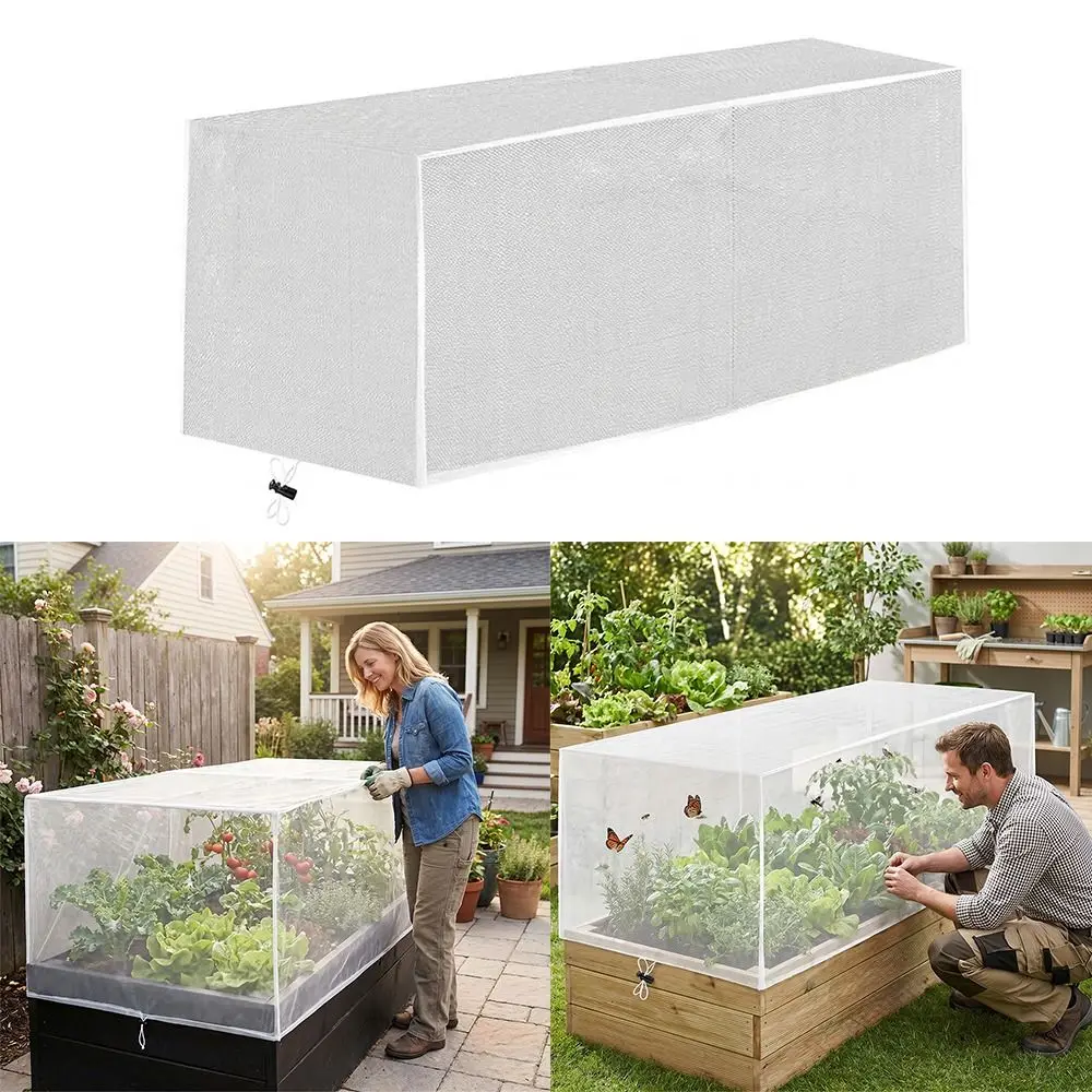 White Insect Proof Mesh Cover with Drawstring Transparent Garden Plant Insect Netting Mesh Cover Pest Control