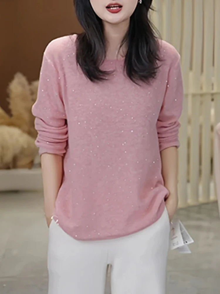 

Женский вязаный свитер Ele Long Sve: модный, универсальный, с цветными блоками, белый, повседневный, дышащий, комфортный