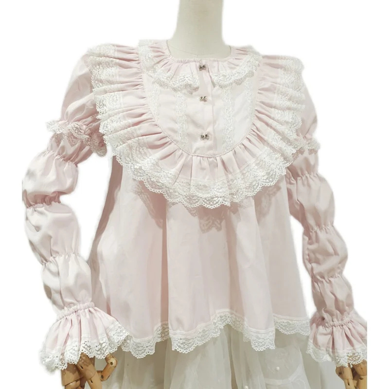 일본 오리지널 로리타 인형 칼라 레이스 레이스 드레스 인형 느낌 긴 소매 셔츠 달콤한 귀여운 패션 다목적 양복