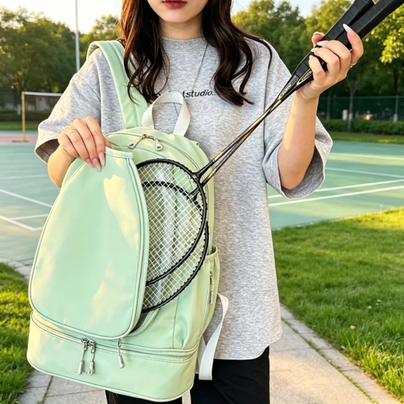 Large Capacity Sports Backpack with Racket Holder Dry Wet Pocket Shoe Compartment Gym Tennis Badminton Training Travel Backpack