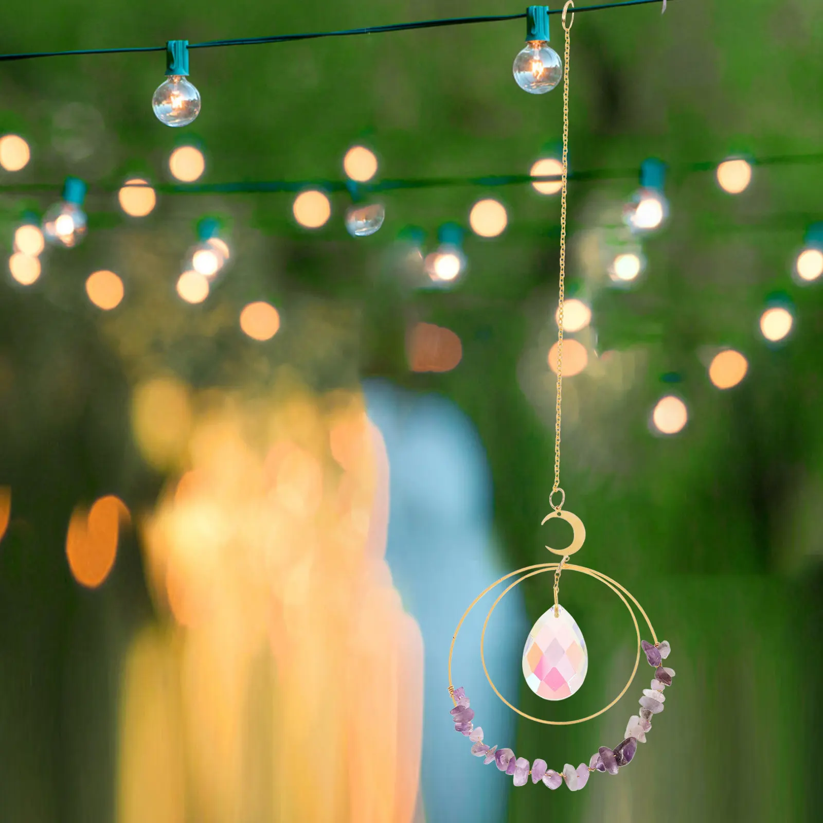 Crystal Sun Catcher Wind Chime Pendant for Garden Balcony Porch Indoor Outdoor Decor Refracting Colorful Light Prism Hanging