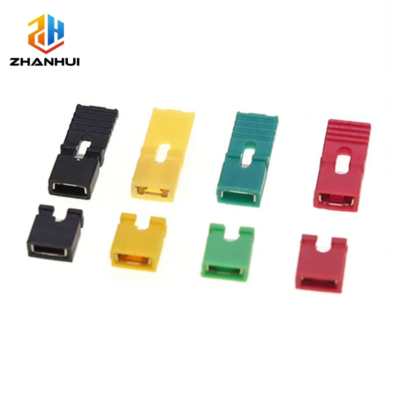 100Pcs 2.54mm Short‑Circuit Jumper Cap, Long Handle Pin Header Jumper Block Connector, Black Yellow Blue Green Red White