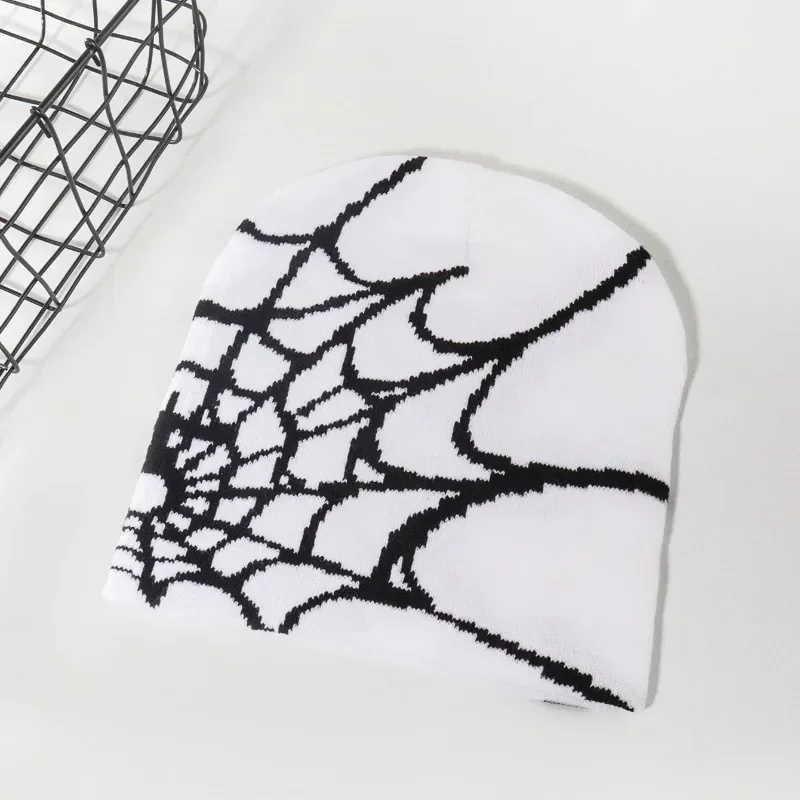 Fashion Knitting Spider Web Design Hat for Men Women Pullover Pile Cap Y2k Goth Warm Beanie Hats New Hip-hop Street Cap