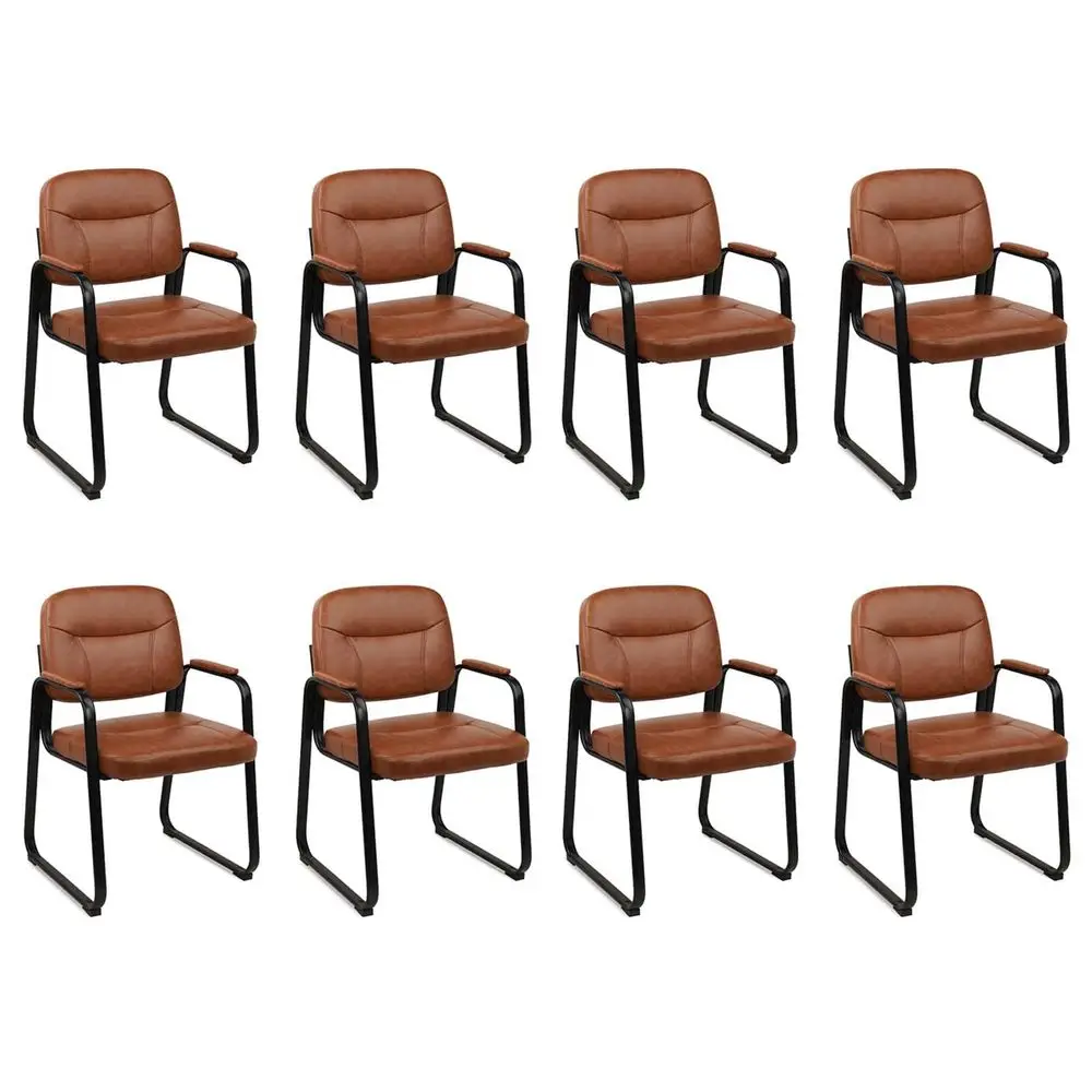 

Reception Chair Set of 8, Leather Guest Chair with Padded Arms and Sled Base, Waiting Room Chair No Wheels, Computer Desk Chair