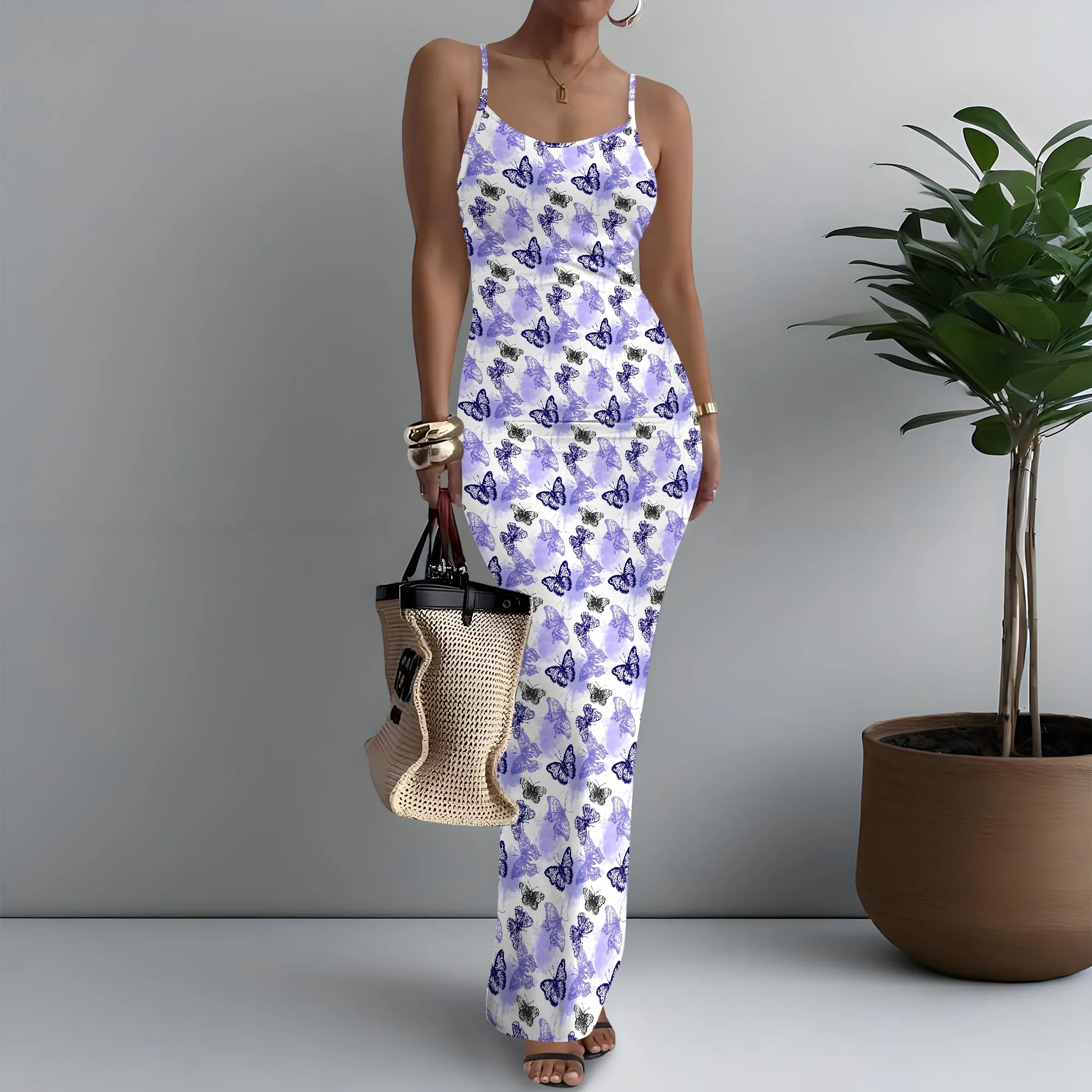 

Women's Spaghetti Strap Maxi Dress Y2K Butterfly Print Outing XS-3XL