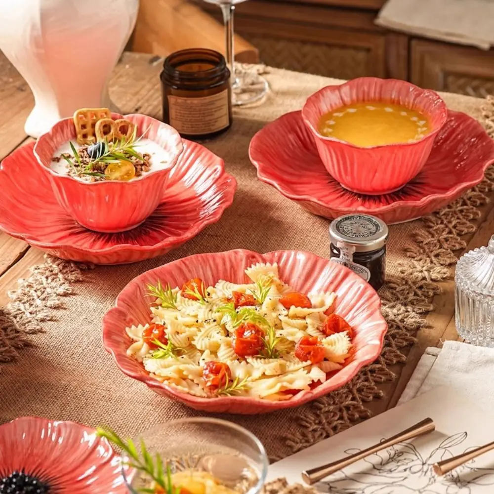 

Pastry Dish American Style Ceramic Flower Plate Household Modern Soup Bowls Light Luxury Dining Plates Western Food