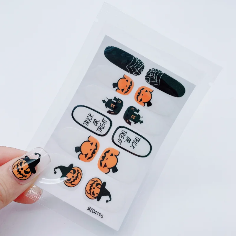 Halloween Full Cover Nail Stickers Festival Party Skull Bloodstain Spider Nail Polish Wraps DIY Nail Art Decals Manicure Decors