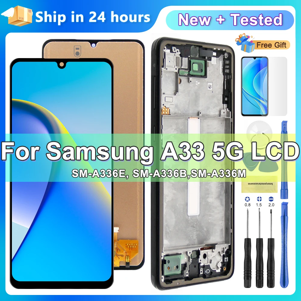 Tested For Samsung A33 5G LCD Display Touch Screen Digitizer Assembly Replacement For Samsung A336 A336B A336E Screen With Frame