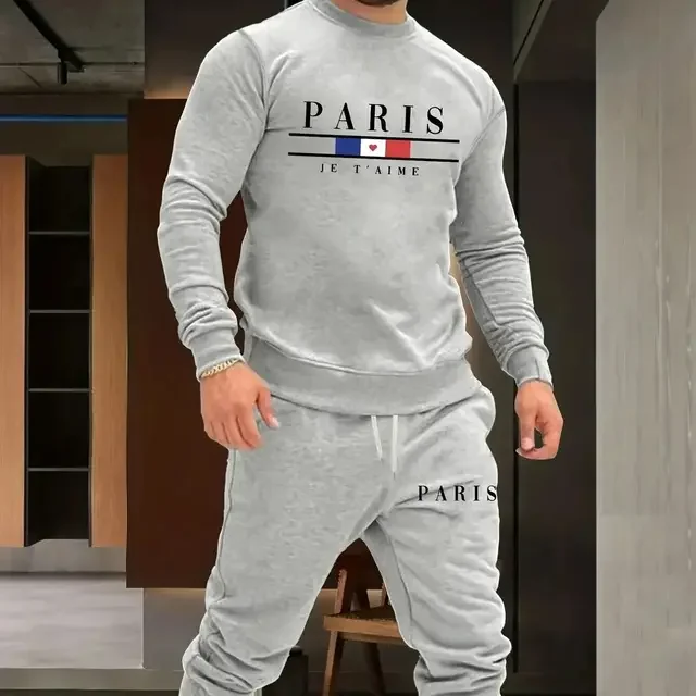 Simple ParisMen\'s Fashion Brand Clothing Sportswear Paris Long Sleeve + SweatPants 3D Printed Design Casual Jogging 2-piece Sets