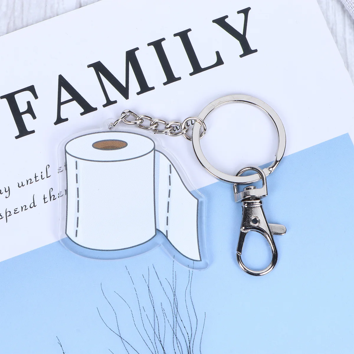 Roll Paper Shaped Key Chain Acrylic Key Ring Transparent Bag Hanging Pendant White (2178) Acrylic Keychain