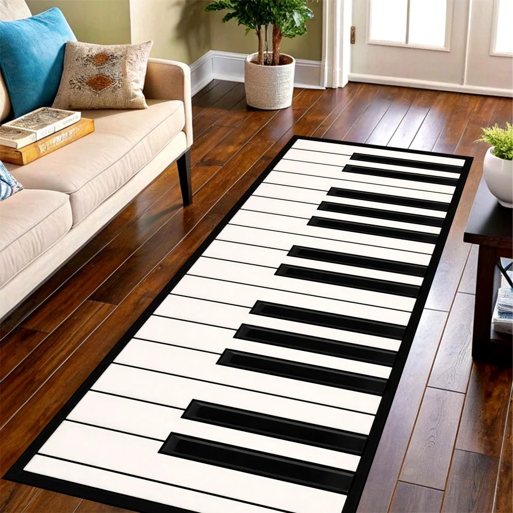 Classic Piano Key Long Runner Rug,monochrome instrument print floor mat,passage,living room and house entry interior decor