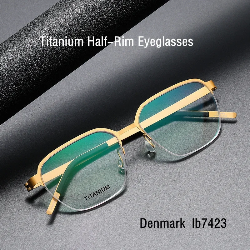 

New Denmark Brand 7423 Titanium Glasses Men Screwless Reading Eyeglasses Half-Rim Prescription Lightweight Eyewear Gafas Frame