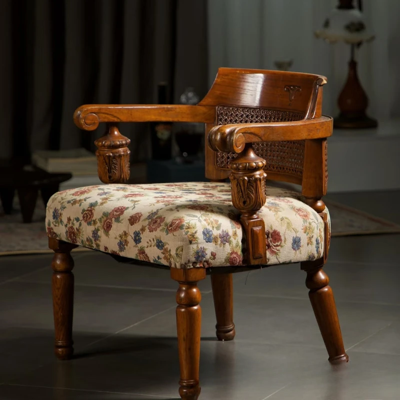 French country old armchair book chair light luxury retro solid wood dressing stool cafe bed and breakfast tea leisure chair