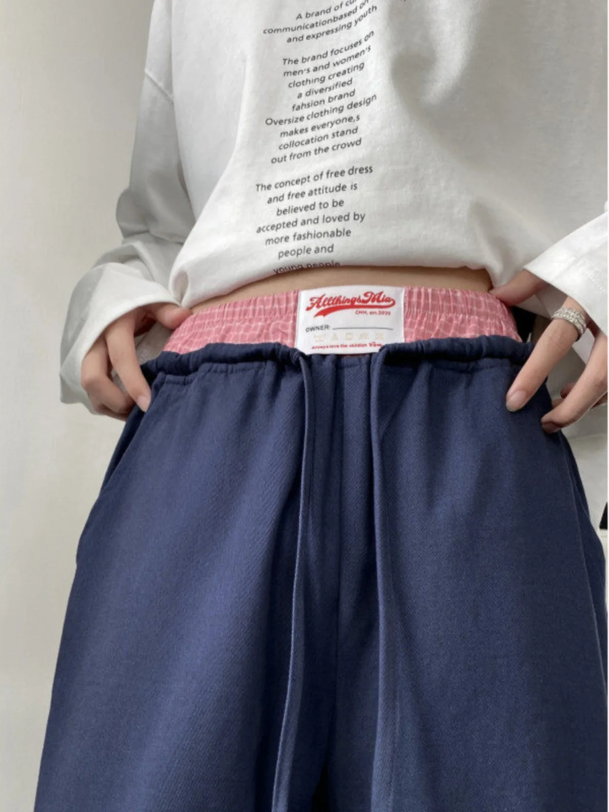 สีขาวเอวคู่ผู้ชายขาตรงกางเกงขากว้างฤดูใบไม้ผลิฤดูใบไม้ร่วงแฟชั่นแบรนด์ลำลองผ้าฝ้ายชุดทำงานกางเกง