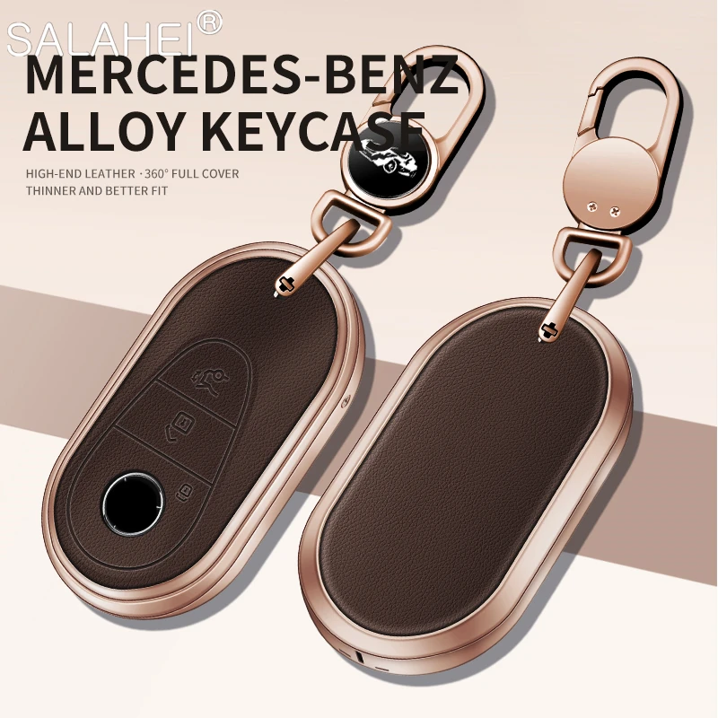 Metal Leather Car Remote Key Case Cover Shell Fob For Mercedes Benz 2021 C/S Class W223 W206 S350L S400L S450L S500L Accessories