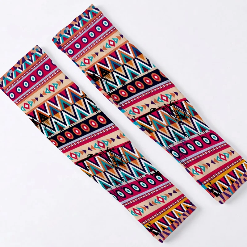 1Pair Unisex Ice Sleeve Arm Covers Multicolor Ethnic Style Geometric Patterns Vibrant Design Suitable for Running Fishing Riding