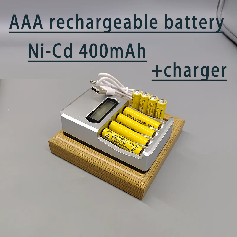 بطاريات AAA قابلة لإعادة الشحن مع شاحن - طاقة موثوقة بقدرة 400 مللي أمبير Ni-Cd للمصابيح الكاشفة والألعاب وأجهزة التحكم عن بعد والأدوات المنزلية