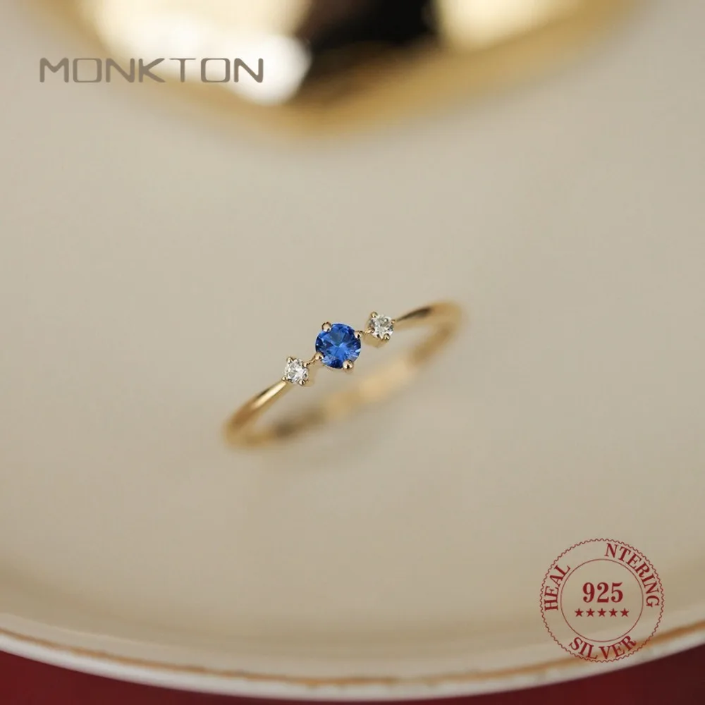 

Monkton 925 Sterling Silver Blue Zircon Simple Rings for Women 14K Gold Finger Ring Stackable Jewelry Wholesale