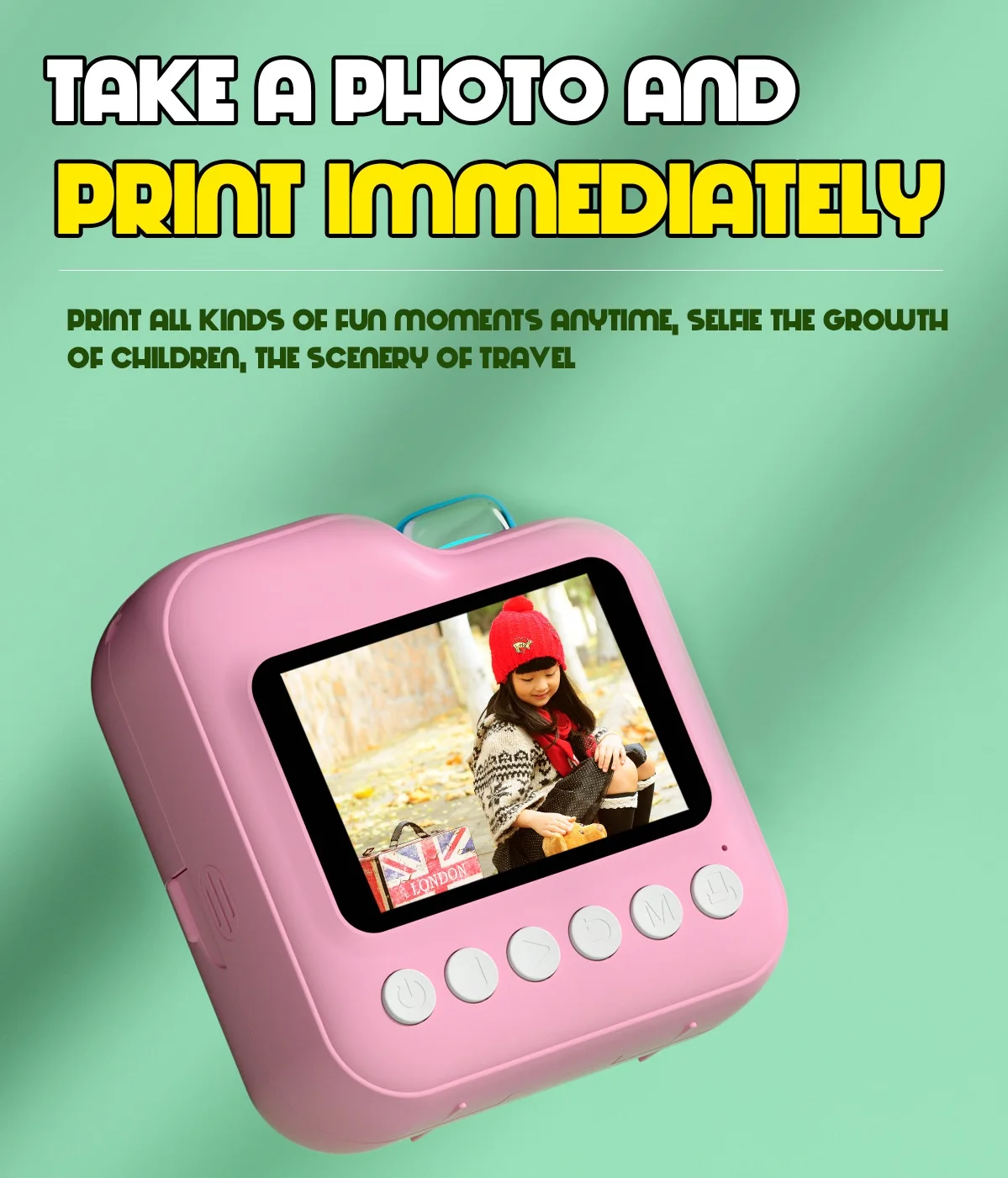 Children Instant Thermal Print Camera 1080P HD Camera Outdoor Parent-Child Interaction Records Selfie Video Portable Toy Camera