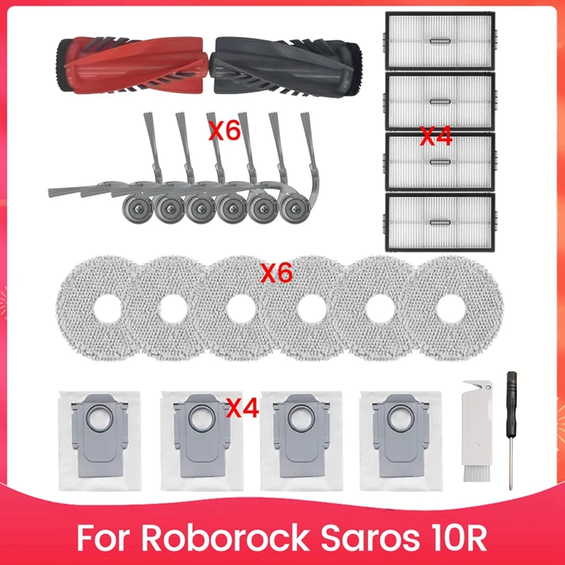 

AAAN-Replacement Accessories Kit For Roborock Saros 10R Robot Vacuum Main Side Brush Hepa Filter Mop Bags