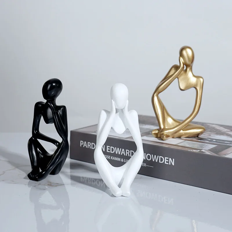 The Thinker Statue Resin Modern Sculpture Mini Figurine Home Decoration for Bedroom Living Room Desk Display Ornaments