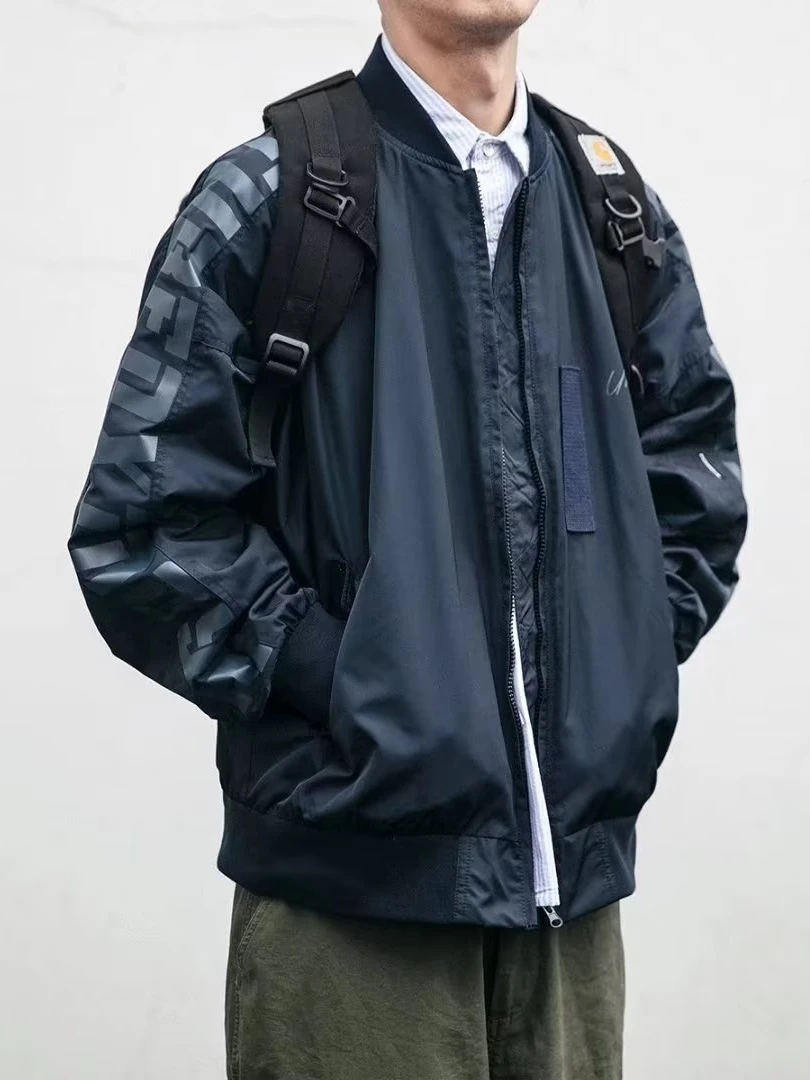 

Мужская свободная ветрозащитная куртка-пилот с воротником-бомбером, на молнии, с длинными рукавами, молодежная, весенне-осенняя верхняя одежда