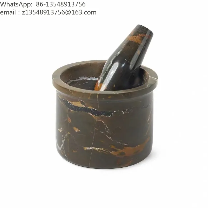 Natural Marble Mortar and Pestle Set Spice Grinder Garlic Crusher Kitchen Tool Tabletop Home Decor Ornament