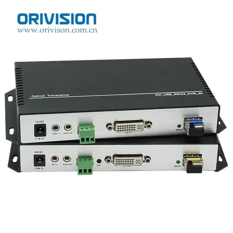 4K@30hz Fiber Optic DVI to LC SFP KVM Converter Single Mode 1-core 20KM Support RS232/EDID/USB DVI