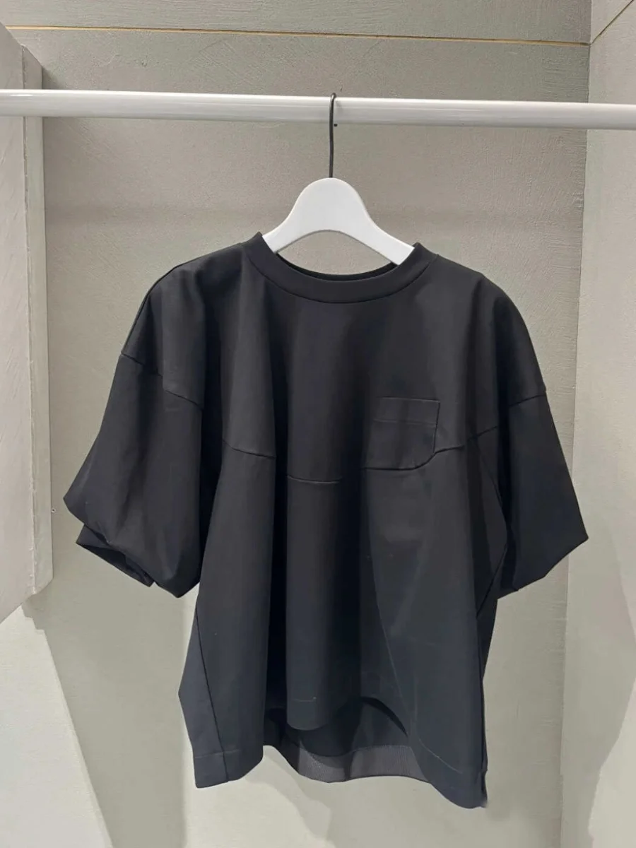 تي شيرت FOG SACAI ياباني Sle مستدير Ne Color كاجوال فقاعة Sve ort Sve تي شيرت نسائي لربيع وصيف