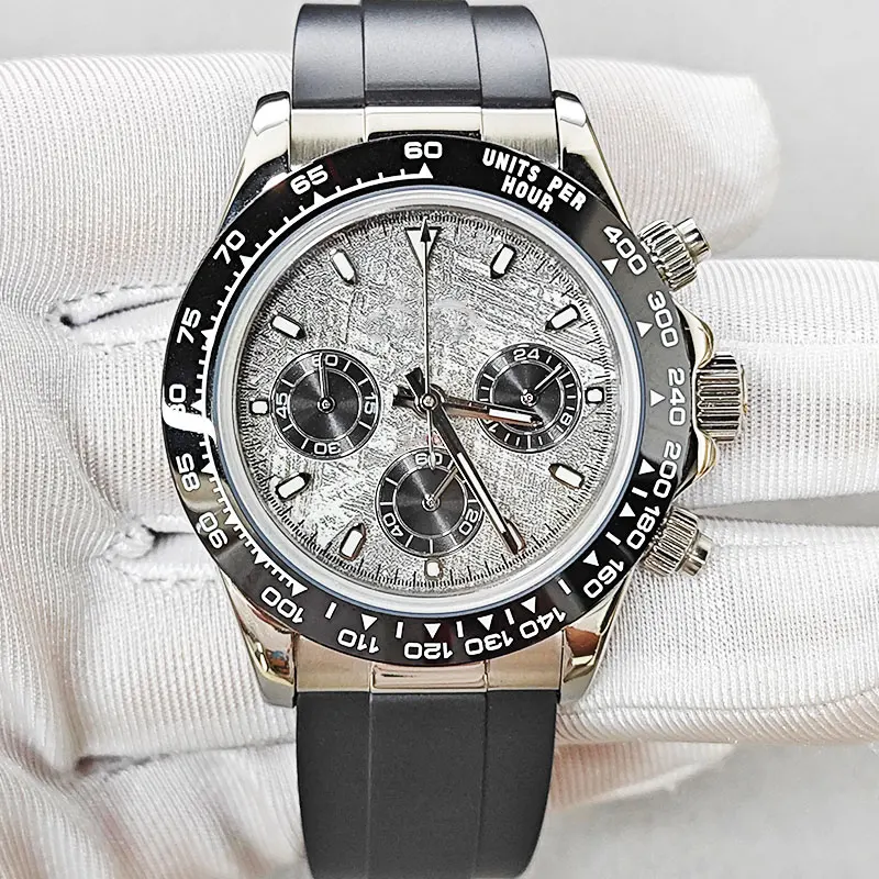 

Silver 39.5mm VK63 Case Meteorite dial Fit VK63 Movement Custom Logo Dial 316L Stainless steel Sapphire glass Watch Case Part