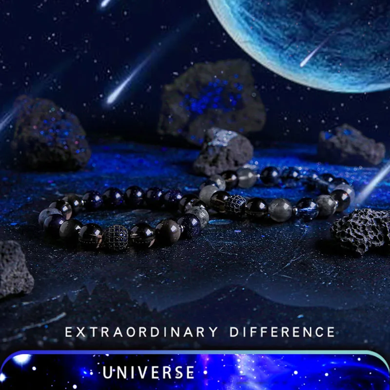 2022 New Universe Galaxy Solar Eight Planets Bracelet Men Women Blue Sand Tea Crystal Beads Jewelry Zircon Accessories Gift