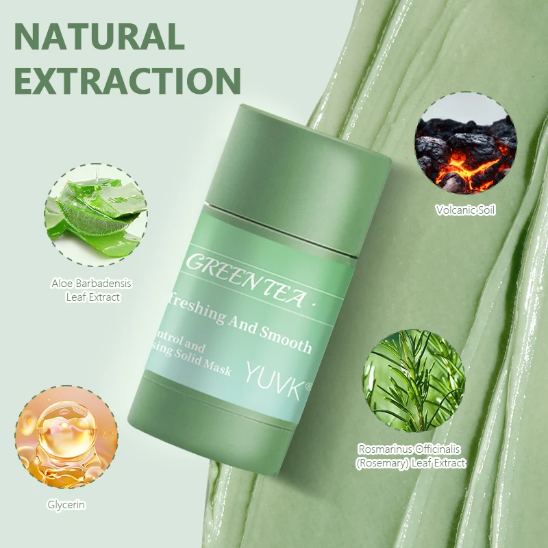 YUVK Green Mask Stick, Suitable For the Face, Blackhead Remover, Deep Pore Cleansing, Brightening Skin Tone-40g