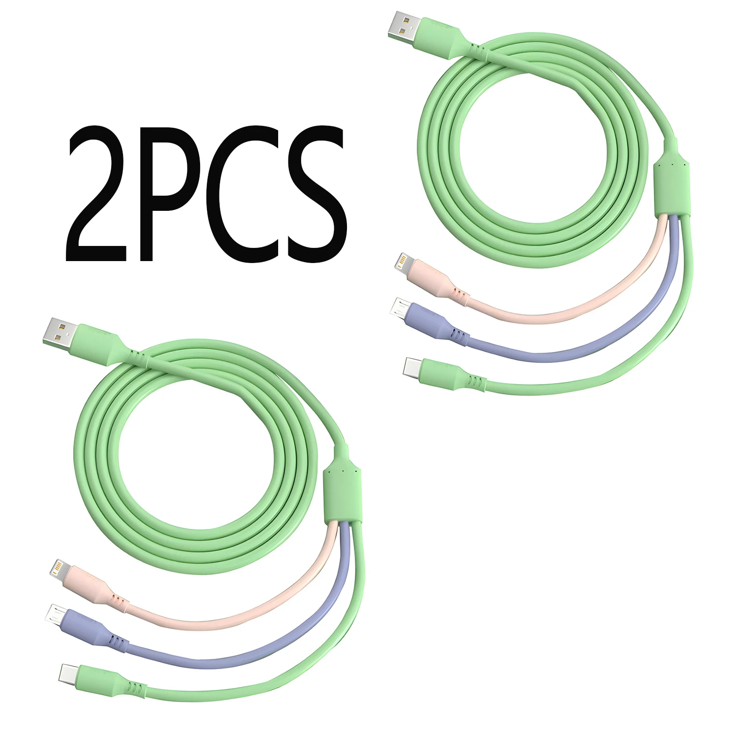 2PCS 120W 3 in 1 초고속 충전 케이블 (아이폰15 14 13 12 11 X Pro Max 마이크로 USB 타입-C 휴대폰 충전기 USBC 데이터 케이블)